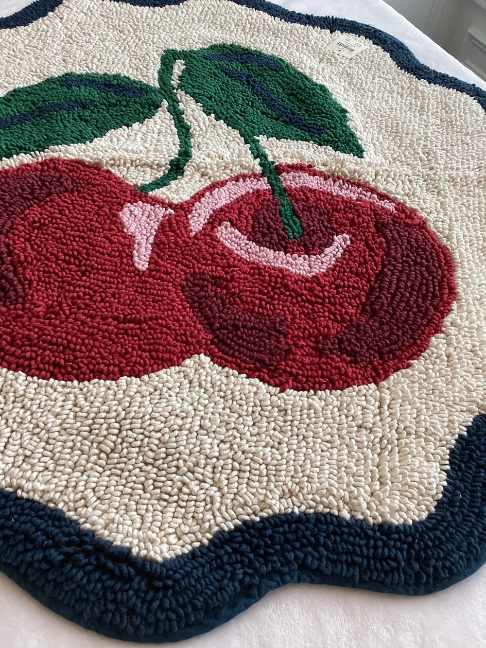 Anthropologie Tufted Cotton Bath Mat Scalloped Edge New Cherry Red Fruit Rug
